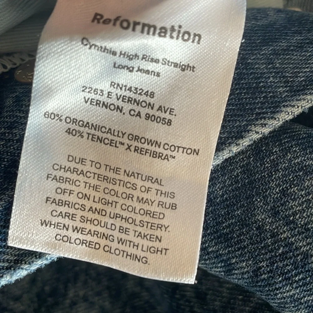 Reformation Cynthia High Rise Straight Long Jeans in Disco size 27 - Picture 5 of 9